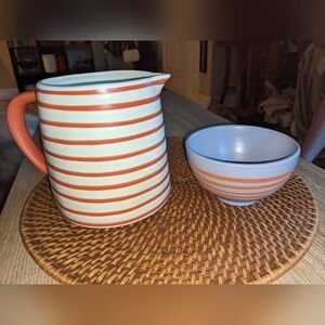 Hearth & Hand Stripe Pitcher Starbucks Swirl Bowl Coordinating Set Summer Coral